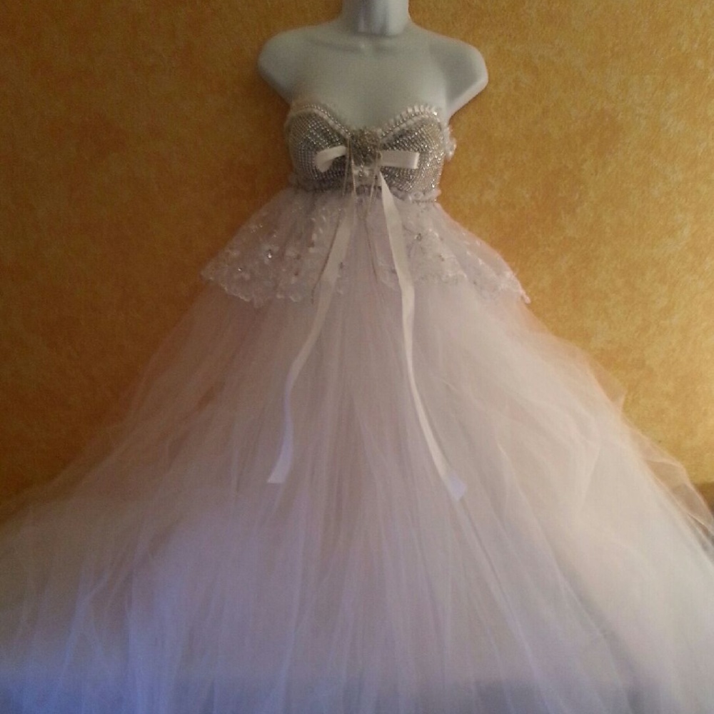 DARLA White Tulle Illusion Bling Wedding Ballgown